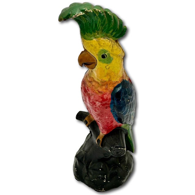 Rare Very Large 14 1/2 Inches Tall Antique American Cast Iron Cockatoo - Parrot Doorstop in Original Paint Circa 1920s For Sale - Image 10 of 18