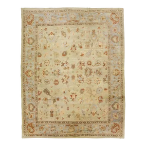 Modern Oushak Beige Handmade Floral Pattern Oversize Wool Rug