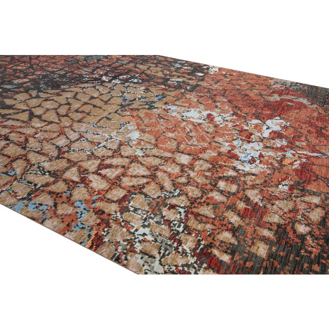 2010s Modern Orange and Gray Handmade Geometric Abstract Wool and Silk Rug For Sale - Image 5 of 10