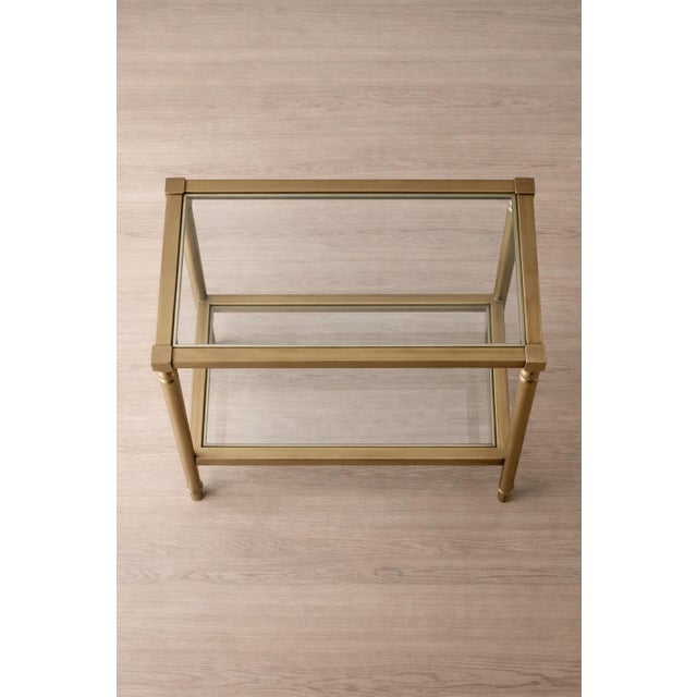 Vintage Brass & Glass Two-Tier Side Table With Turned Legs, Hollywood Regency Style For Sale - Image 4 of 6