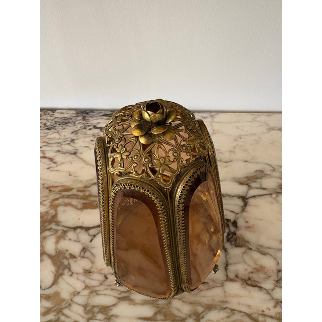 Hollywood Regency Vintage Hollywood Regency Amber Glass Hexagon Jewelry Casket Display For Sale - Image 3 of 11