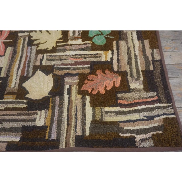 1950s Lofty Brown Color Background With Floral and Symmetrical Patters Design Vintage American Hooked Rug For Sale - Image 5 of 13