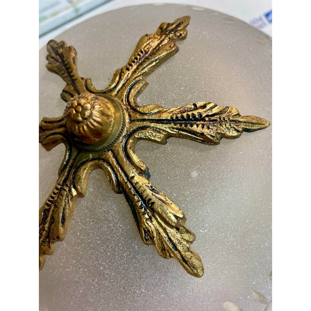 Metal Gilt Bronze & Cut Glass Flush Mount Chandelier For Sale - Image 7 of 12