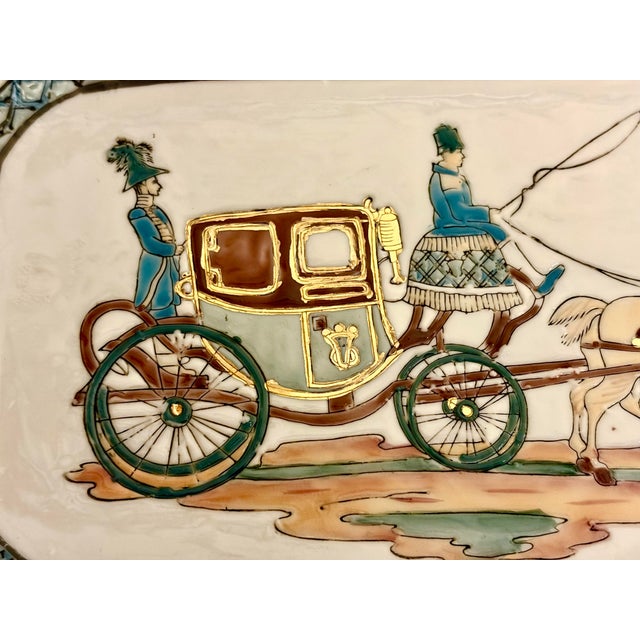 Ceramic Hand Painted Embossed Horse and Carriage Porcelain Tray For Sale - Image 7 of 12