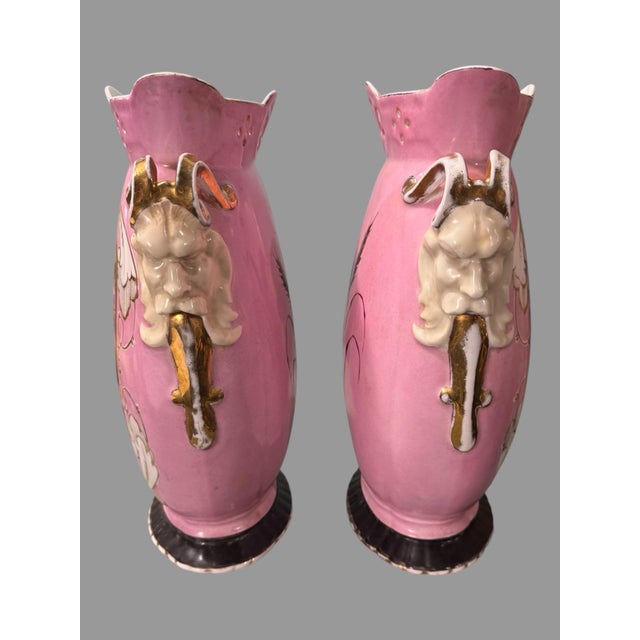 Pair of Antique Old Paris Porcelain Scenic & Gilt Decorated Handled 13.5" Vases For Sale - Image 4 of 11