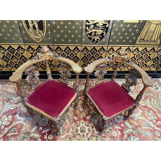 Set of Italian Carved Wood Armchairs For Sale - Image 6 of 8
