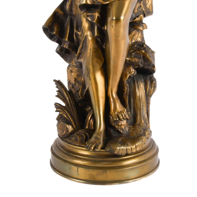 Metal Antique Bronze Classical Draped Female Figure Sculpture Signed De Broussé, Early 20th Century For Sale - Image 7 of 11