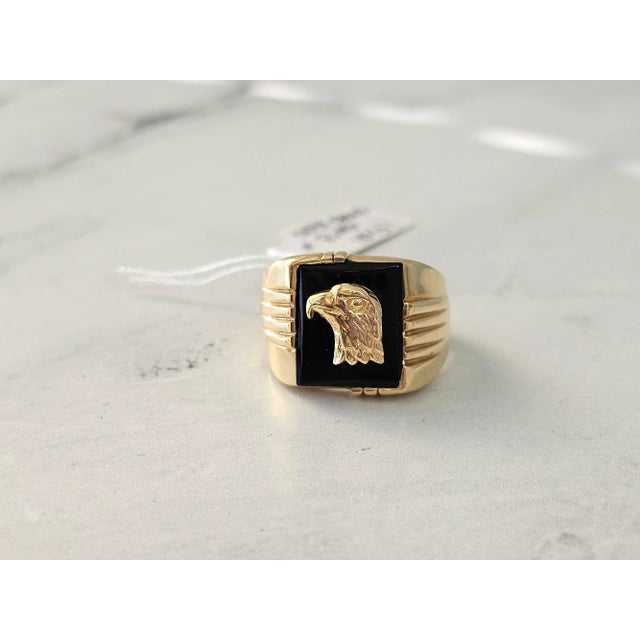 Eagle Head Onyx Gold Ring 14k Yellow Gold, Size 10.25 For Sale - Image 4 of 5