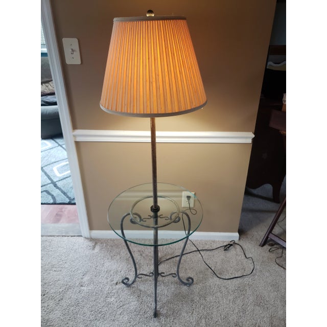 Frederick Cooper Iron Floor Lamp With Glass Table For Sale - Image 11 of 13
