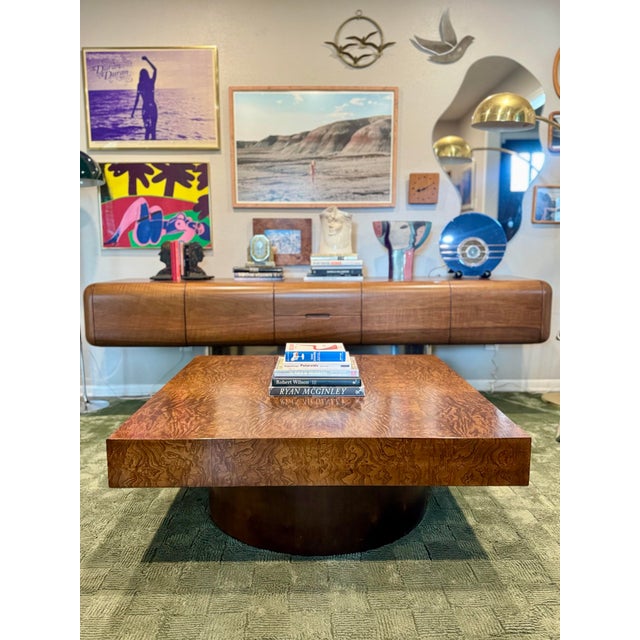 Mid-Century Modern A Burl Wood Coffee Table in the Style of Milo Baughman, Circa 1970s. For Sale - Image 3 of 12