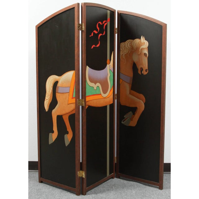 1990s Hand-Painted Folding Screen with Carousel Horse by Lynn Curlee For Sale In New York - Image 6 of 9