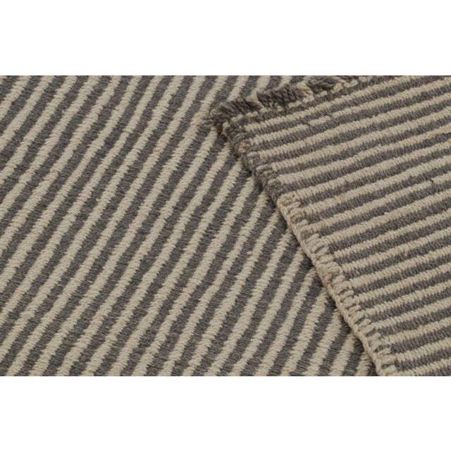 Rug & Kilim’s Contemporary Kilim in Beige and Gray Stripes For Sale In New York - Image 6 of 7