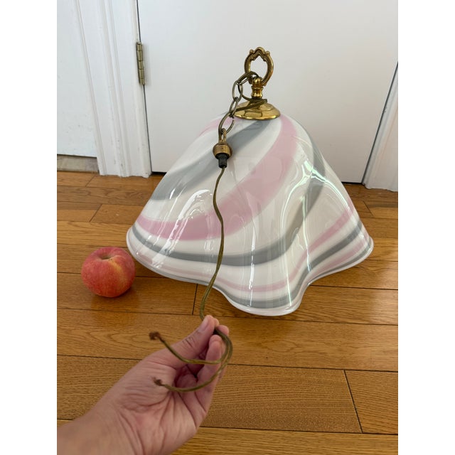 1970s 1970s Large White Pink Glass Pendant Light Style After Murano, by Mazzega-Fazzoletto For Sale - Image 5 of 6