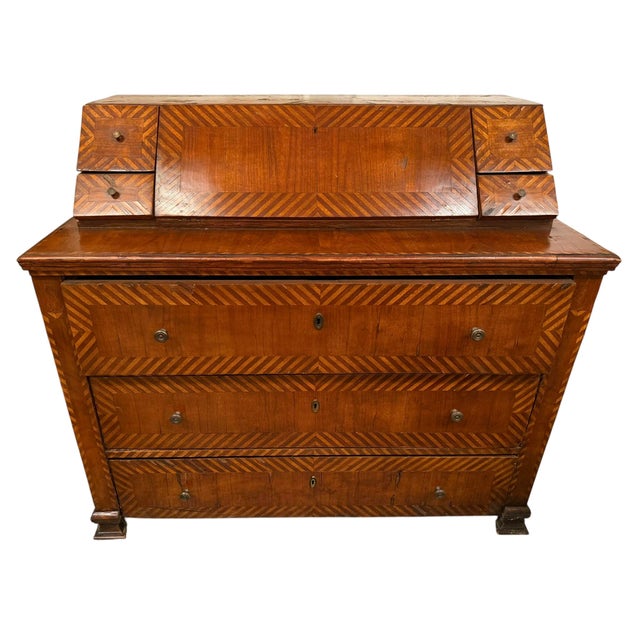 1990s 18c Style Italian Marquetry Inlaid Secretary Desk For Sale - Image 5 of 10