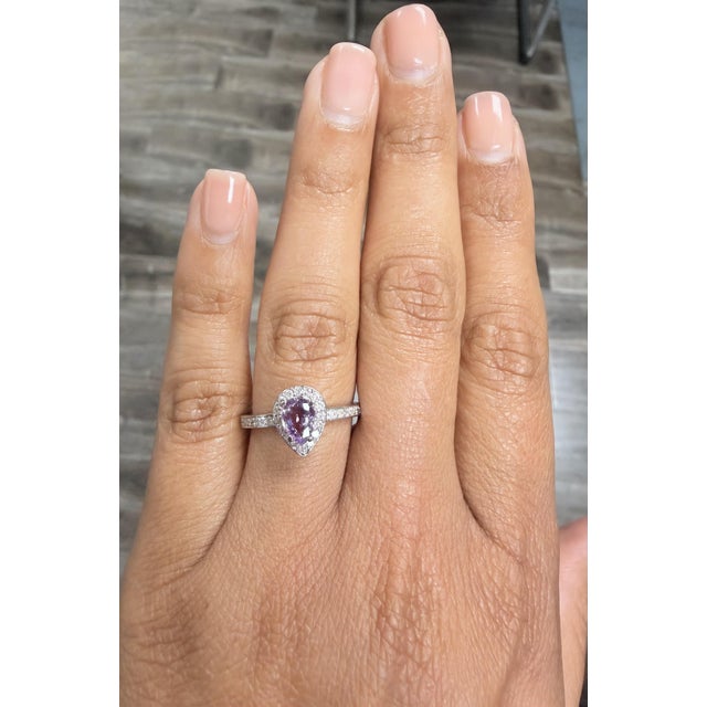 Pink 1.02 Carat Natural Pink Sapphire Diamond Engagement Ring in 14 Karat White Gold, Size 7 For Sale - Image 8 of 8