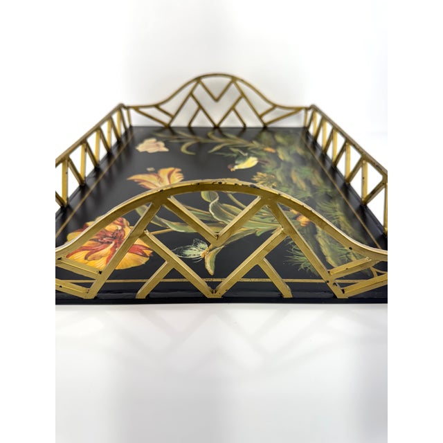 1970s Raymond Waites Chinoiserie Style Lacquered Serving Tray With Brass Gallery For Sale - Image 9 of 12