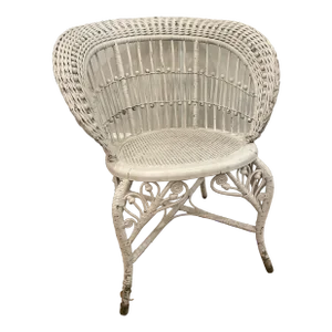 Late 19th Century Antique Victorian Ball and Stick Rattan Wicker and Cane Chair Attributed to Heywood - Wakefield