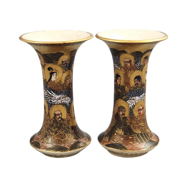 Japanese Satsuma Hododa Vases with Dragon and Rakan, Set of 2 For Sale - Image 6 of 12