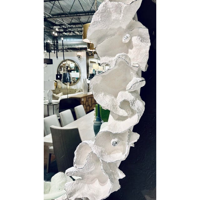 Made Goods Made Goods Organic Modern White and Silver Faux Shell Coco Wall Mirror For Sale - Image 4 of 5