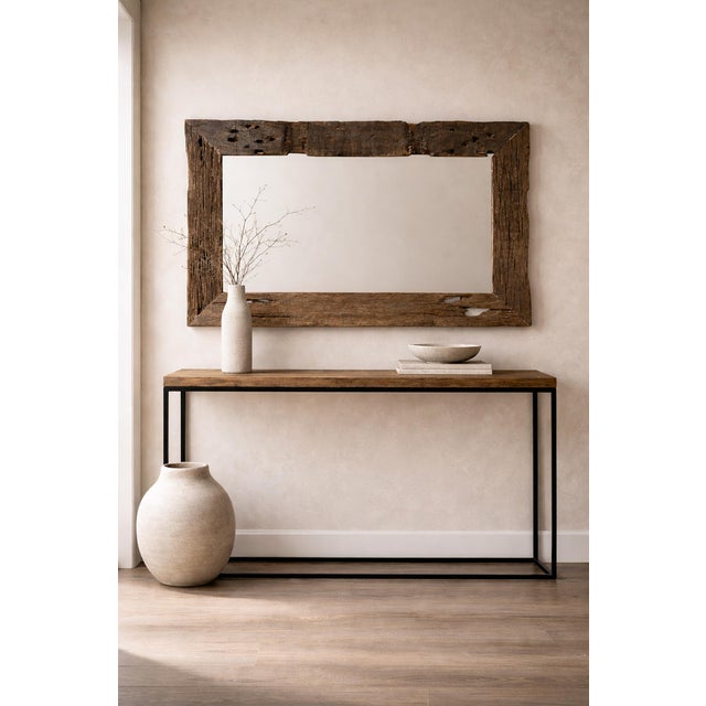 Mid 20th Century Rustic Vintage Railway Wood Wall Mirror For Sale - Image 5 of 5