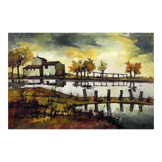 House by the Water, 1968 Signed Oil Painting by Jacques Pergel For Sale