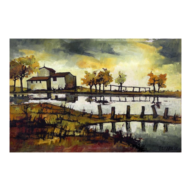 House by the Water, 1968 Signed Oil Painting by Jacques Pergel For Sale