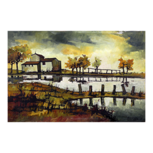 House by the Water, 1968 Signed Oil Painting by Jacques Pergel
