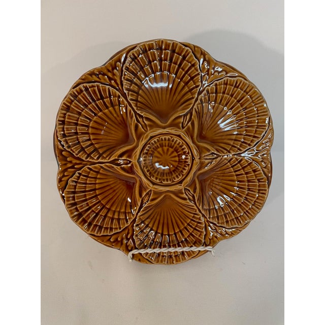 1920s 1920s French Sarreguemines Gold Majolica Oyster Plate For Sale - Image 5 of 11