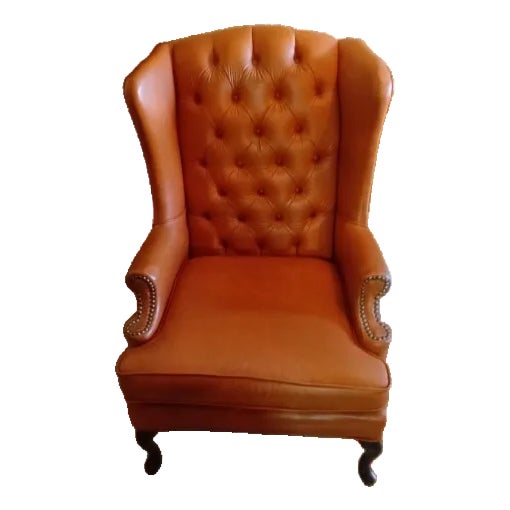 1960s Smith Gaines Genuine Nailhead Leather Wingback Chair For Sale
