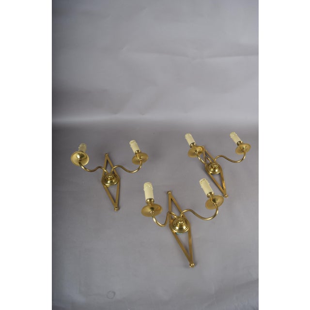 French Brass Wall Sconces with Diamond Backplates, 1960s, Set of 3 For Sale - Image 13 of 18
