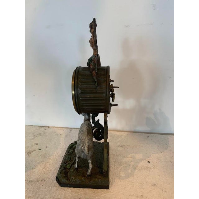 Small Polychrome Spelter Clock with Goat Decoration For Sale - Image 3 of 9