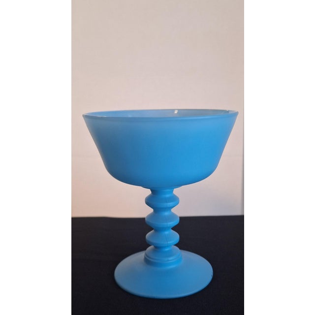 Mid-Century Modern Mid-Century Matte Turquoise Satin Glass Champagne Coupes - Set of 4 For Sale - Image 3 of 5