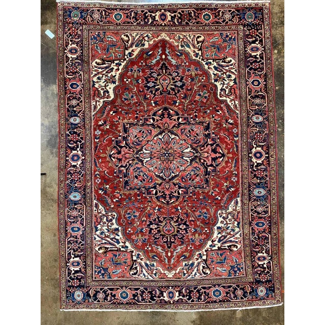 1940s Old Persian Heriz Area Rug 7’9″ X 10’10” For Sale - Image 11 of 11