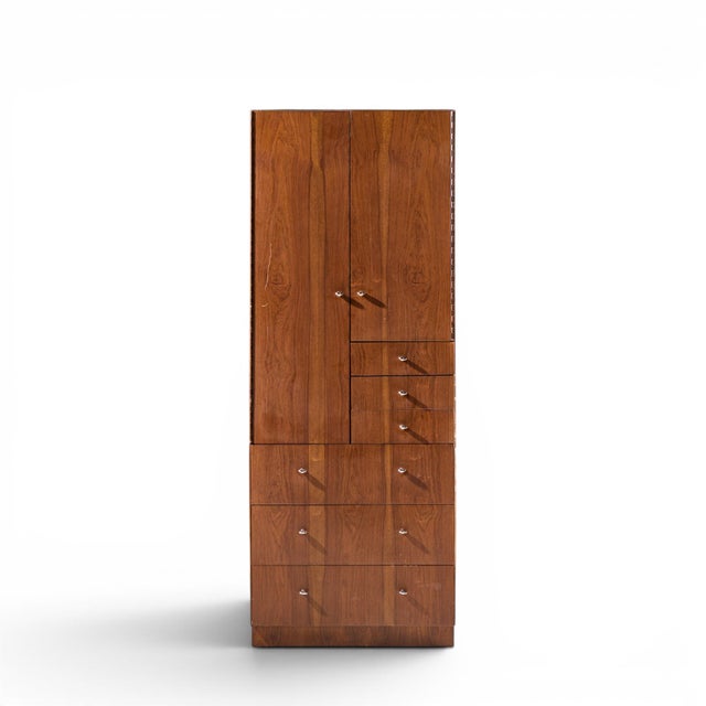 Directional Mid Century Walnut and Chrome Armoire Dresser This armoire measures: 27 wide x 18.25 deep x 71 inches high...
