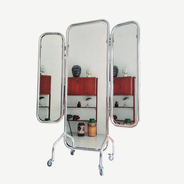 Rare Rolling Gispen full length mirror with chrome frame. Found in an artists' studio. He might have been using it for...