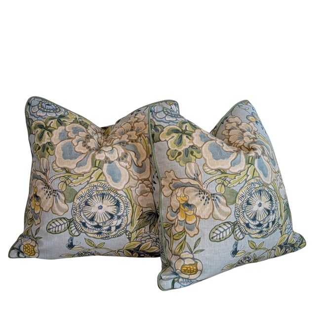 Textile Thibaut Peony Garden Pillows in Spa Blue - Pair For Sale - Image 7 of 7