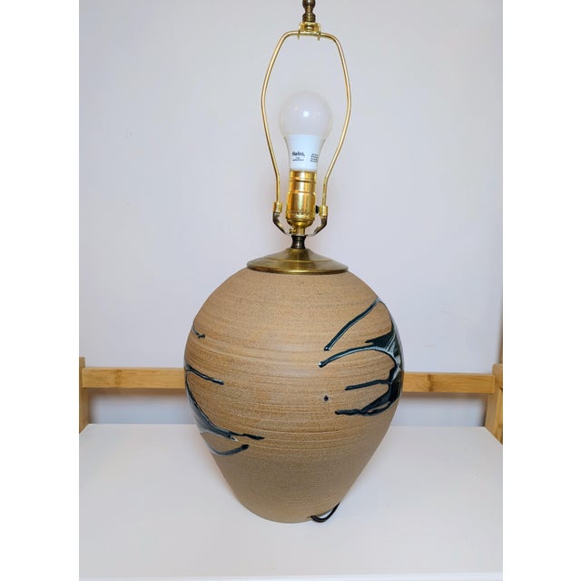 Late 20th Century Late 20th Century Drip Glaze Pottery Table Lamp For Sale - Image 5 of 12