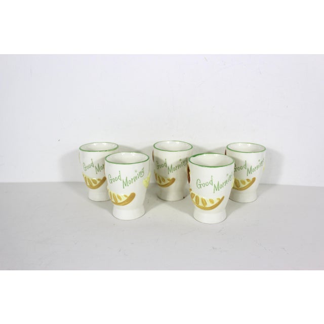 1950’s “Good Morning” Ceramic Orange Juice Cups Set of Five For Sale - Image 10 of 13