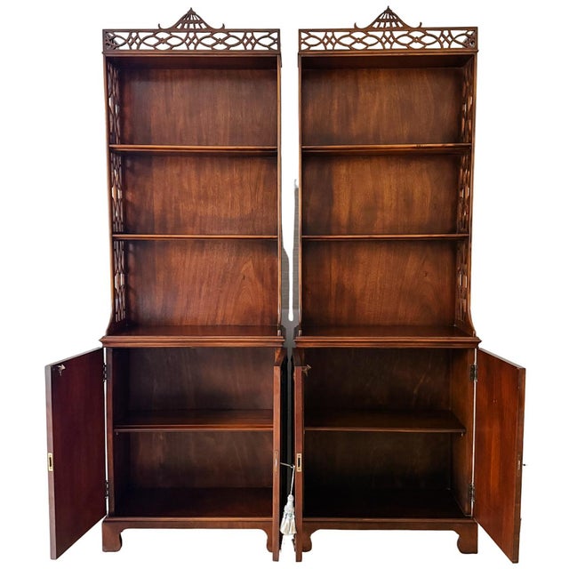 Victorian Early 20th Century American Chippendale Mahogany Petite Etagere Cabinets by Robert W. Irwin Co. - A Pair For Sale - Image 3 of 16