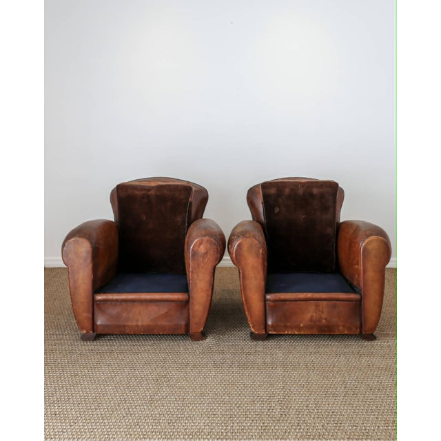 Pair of Antique French Leather Club Chairs - Circa 1920s For Sale - Image 15 of 16