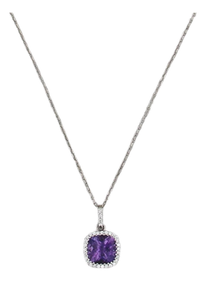 1.47ctw Amethyst Diamond Halo Pendant Necklace 18k White Gold 16.25" Cable Chain