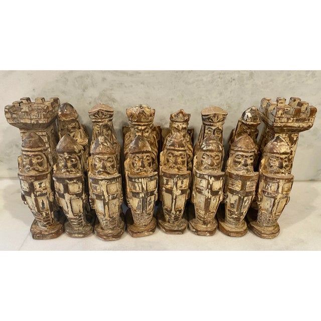 Large Antique Hand Carved Wood Chess Pieces For Sale - Image 4 of 13