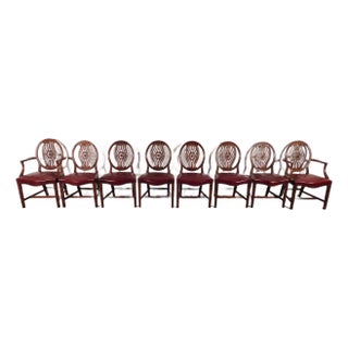 Antique 1930s/40s Set 8 Batesville Mahogany Pinwheel Shield Back Dining Chairs Only For Sale