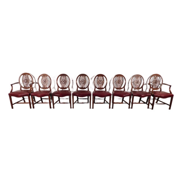 Antique 1930s/40s Set 8 Batesville Mahogany Pinwheel Shield Back Dining Chairs Only For Sale