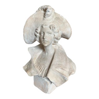 French 19th Century Female Bust in Hat For Sale