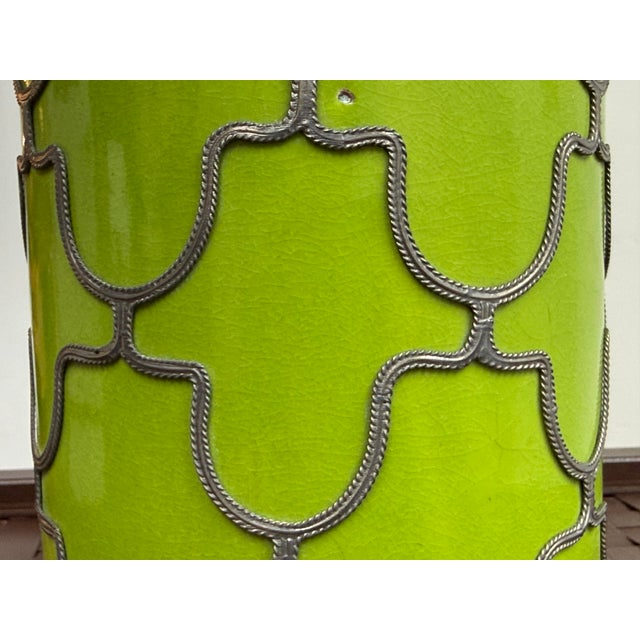 Anthropologie Lime Green Ceramic Filigree Table Lamp For Sale - Image 9 of 11
