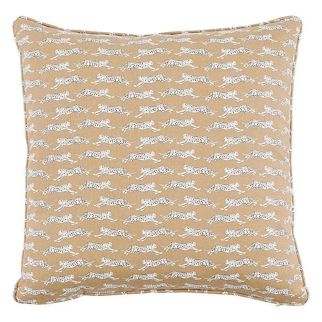 Boho Chic Schumacher Leaping Leopards 16" Pillow in Sand For Sale - Image 3 of 3