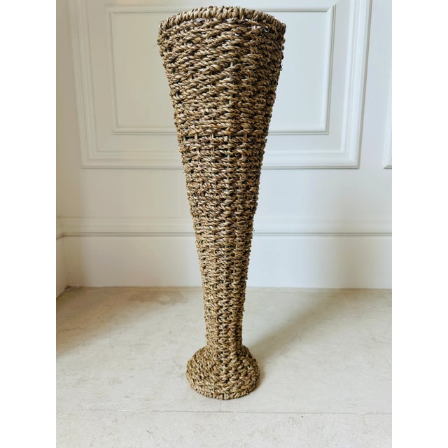 Vintage 19.5” Woven Braided Natural Rattan & Seagrass Vase For Sale - Image 9 of 14