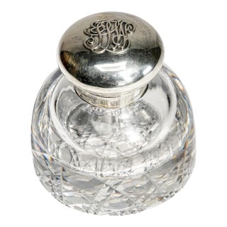 Beautiful Large Antique English Edwardian Sterling Silver Cut Crystal Hobnail Paperweight Desk Inkwell Home Decor For Sale