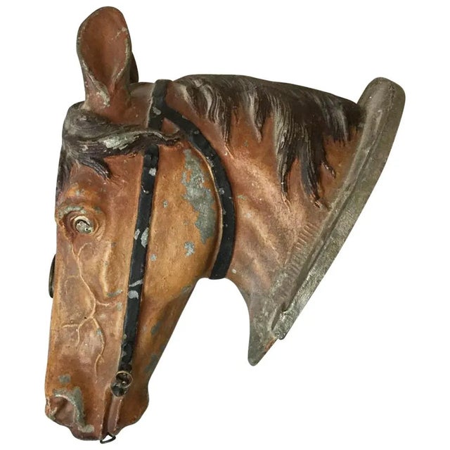 Brown 19th Century Painted Metal Horse Head For Sale - Image 8 of 8